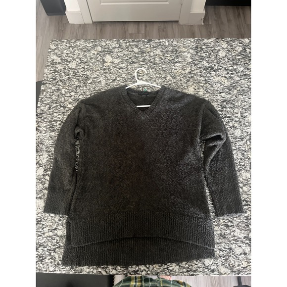 Sanctuary Sweater Womens Medium Charcoal Gray Knit V Neck Side Slit High Low Hem - Picture 3 of 5